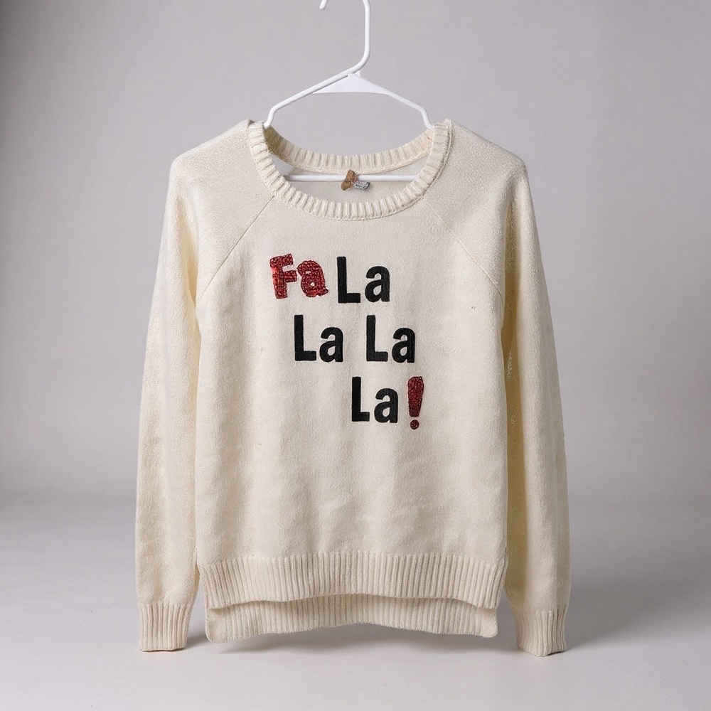 Red Camel Cream Sweater with Festive Text